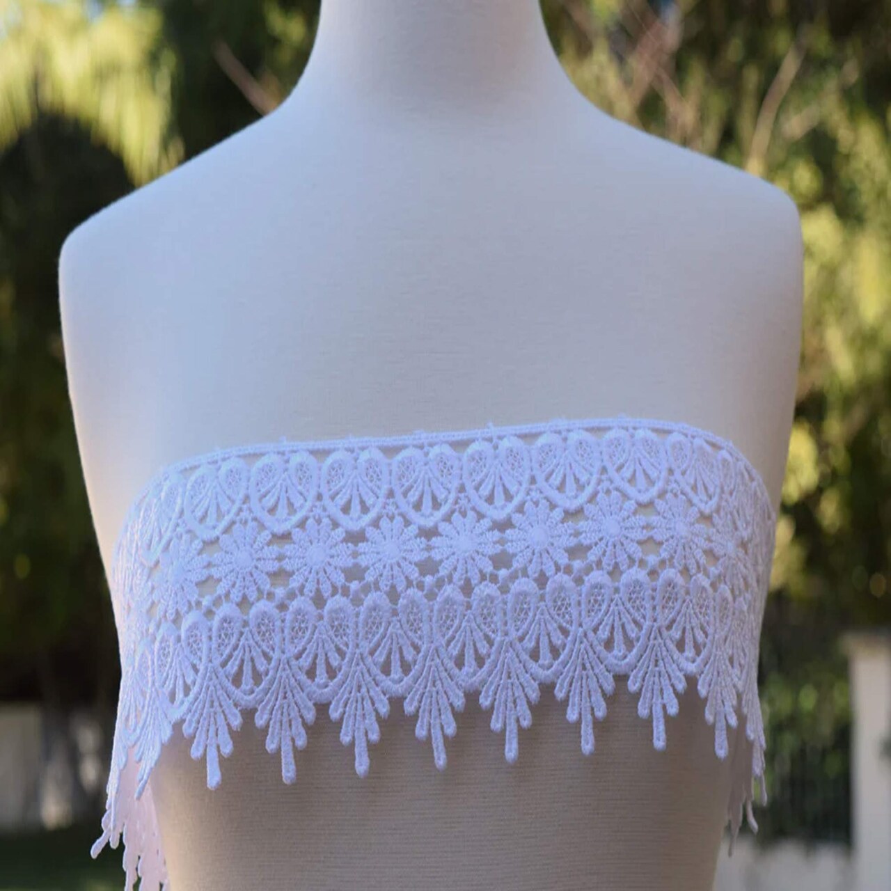 1 Yard White 4 Inch Lisetta Elegant Floral Organza Lace Trim for Wedding Dress Costume